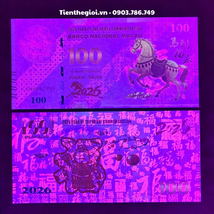 Tiền Lì Xì 100 Dola Macao Hình Con Ngựa 2026